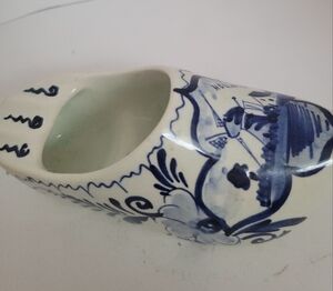 Delfts Vintage Ceramic Holland Shoe Cigarette Ashtray Trinket Dish Windmill